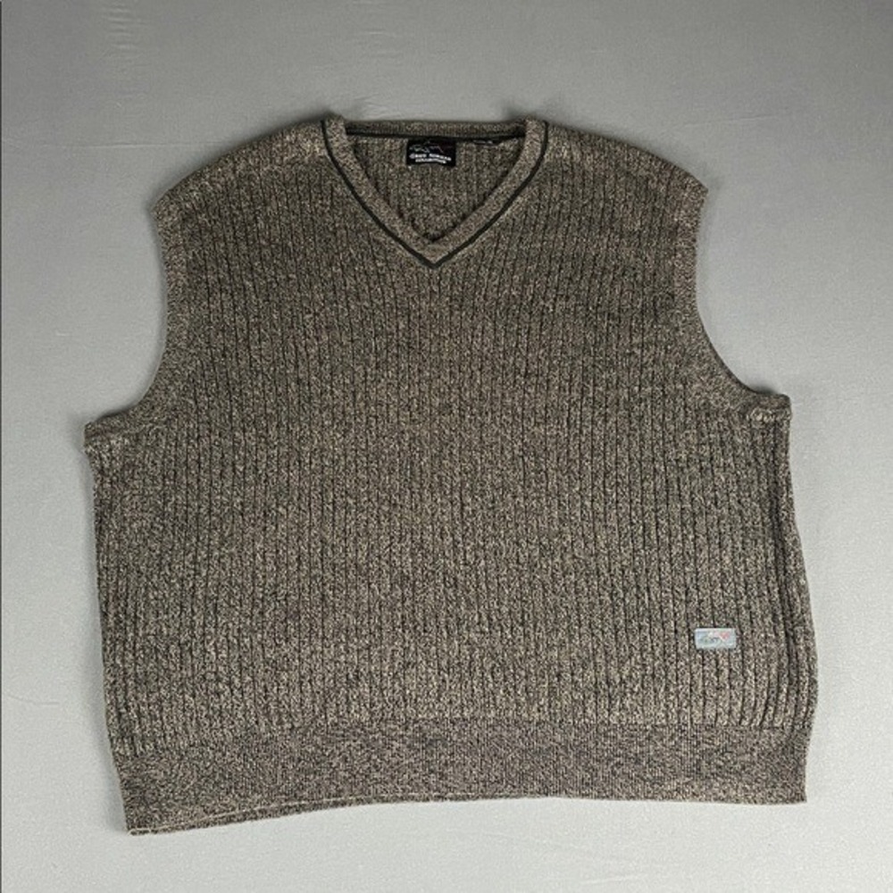 Greg Norman Sweater Vest Mens XL Brown Ribbed V-Neck Cotton Golf Shark